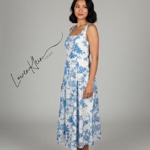 Joie Women Blue White Palm Tree Print Linen Blend Pockets Side Mini Dress Size 4